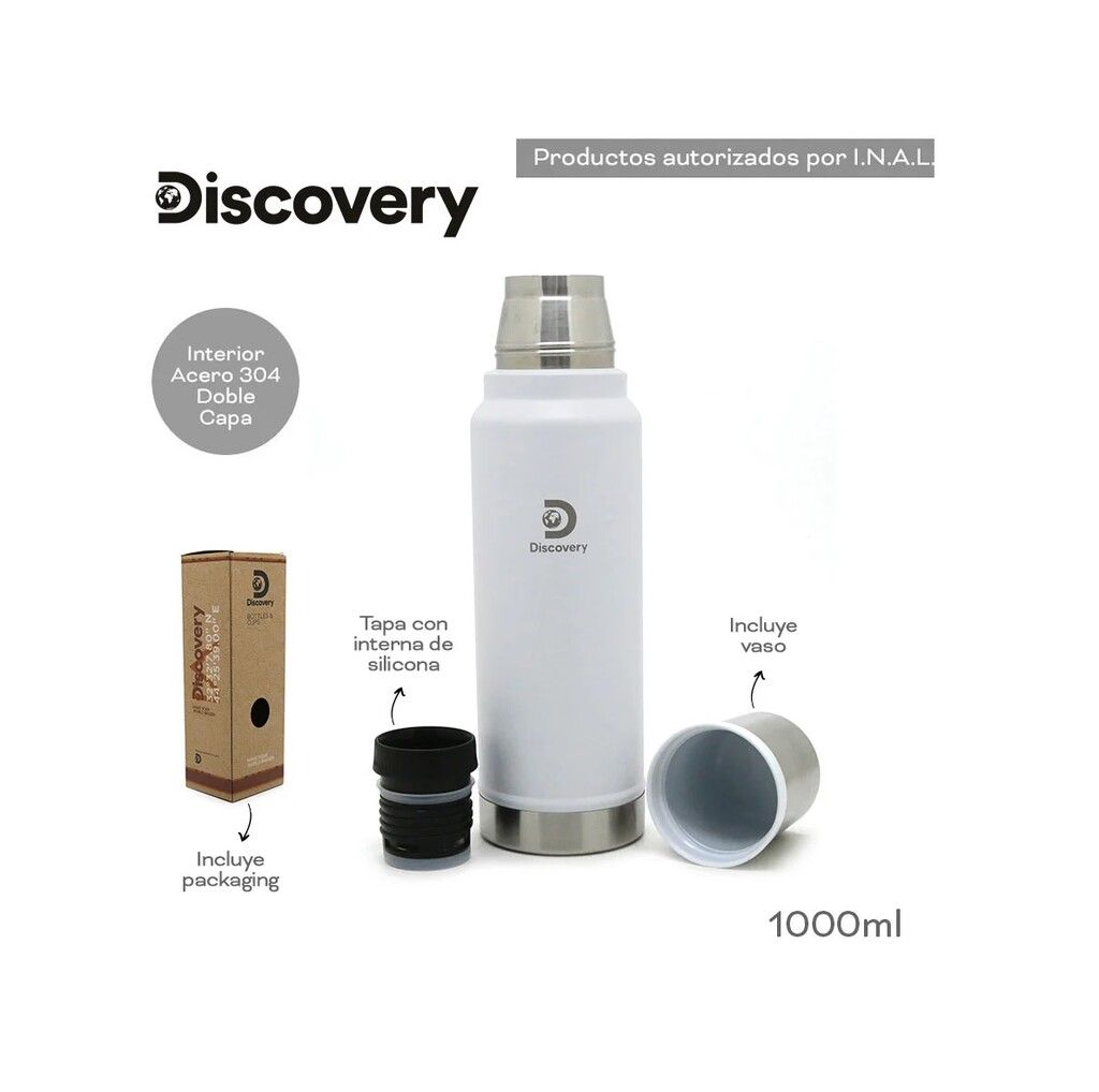 TERMO DISCOVERY ACERO INOXIDABLE 1LITRO CAMPING COD 16317 BLANCO - Imagen 4