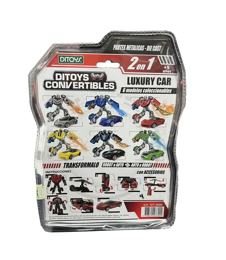 ROBOT CONVERTIBLE DIE CAST LUXURY CAR COD 2690 VERDE - Imagen 2