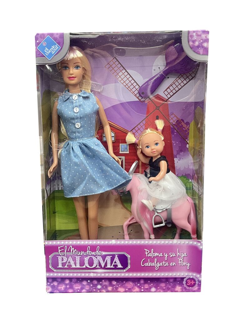 MUNECA PALOMA Y SU HIJA CARO CABALGATA EN PONY COD 7568 ROSA
