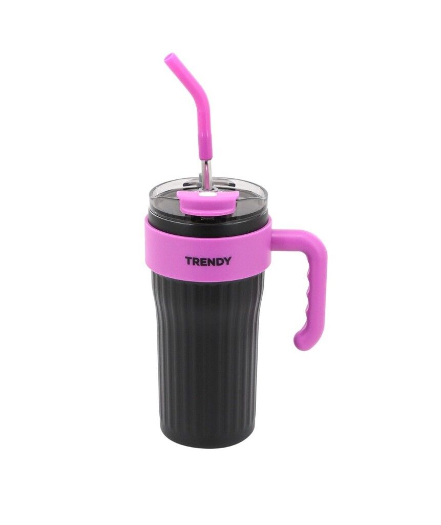 VASO TERMICO TRENDY CON MANIJA Y SORBETE COD 18440 NEGRO
