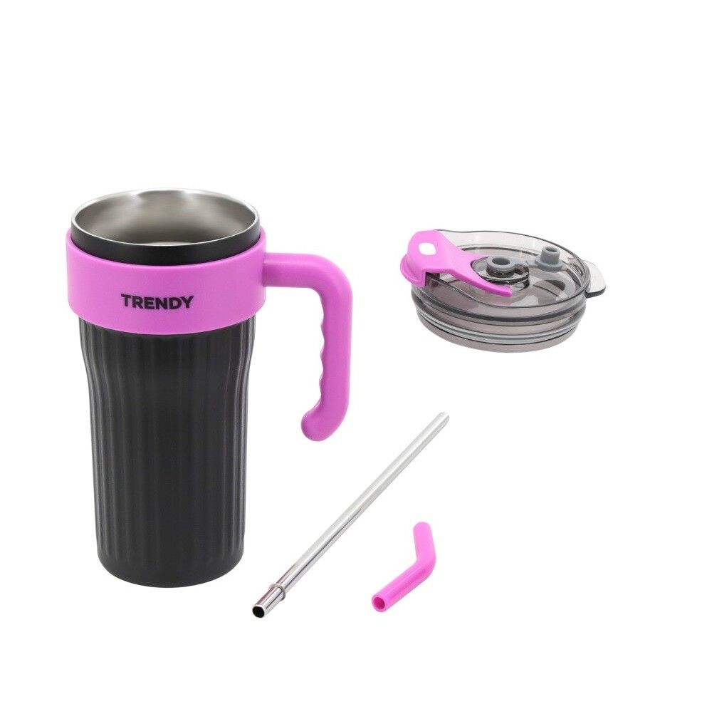 VASO TERMICO TRENDY CON MANIJA Y SORBETE COD 18440 NEGRO - Imagen 3