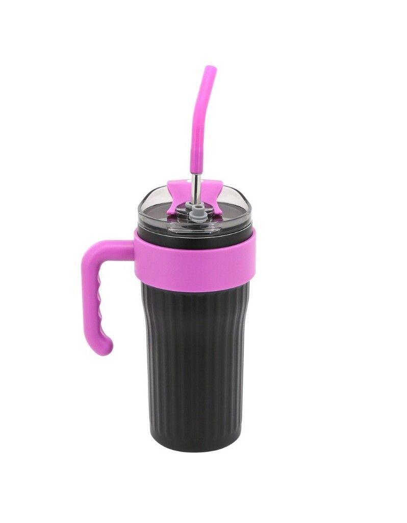 VASO TERMICO TRENDY CON MANIJA Y SORBETE COD 18440 NEGRO - Imagen 4