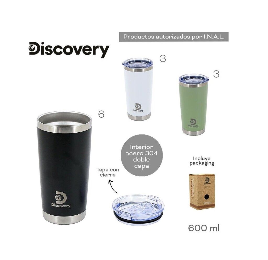 VASO TERMICO DISCOVERY ACERO INOX CON TAPA 600ML COD 18494 B - Imagen 4