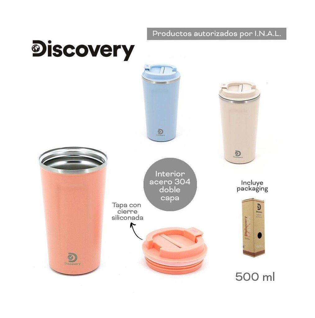 VASO TERMICO DISCOERY 500 ML CON TAPA ACERO INOX COD 18493 ROSA - Imagen 5